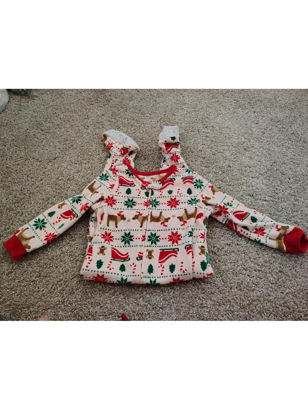 Baby Girl 24 mo Christmas one piece PJ Zip Carters Pink Raindeer Floral Carters